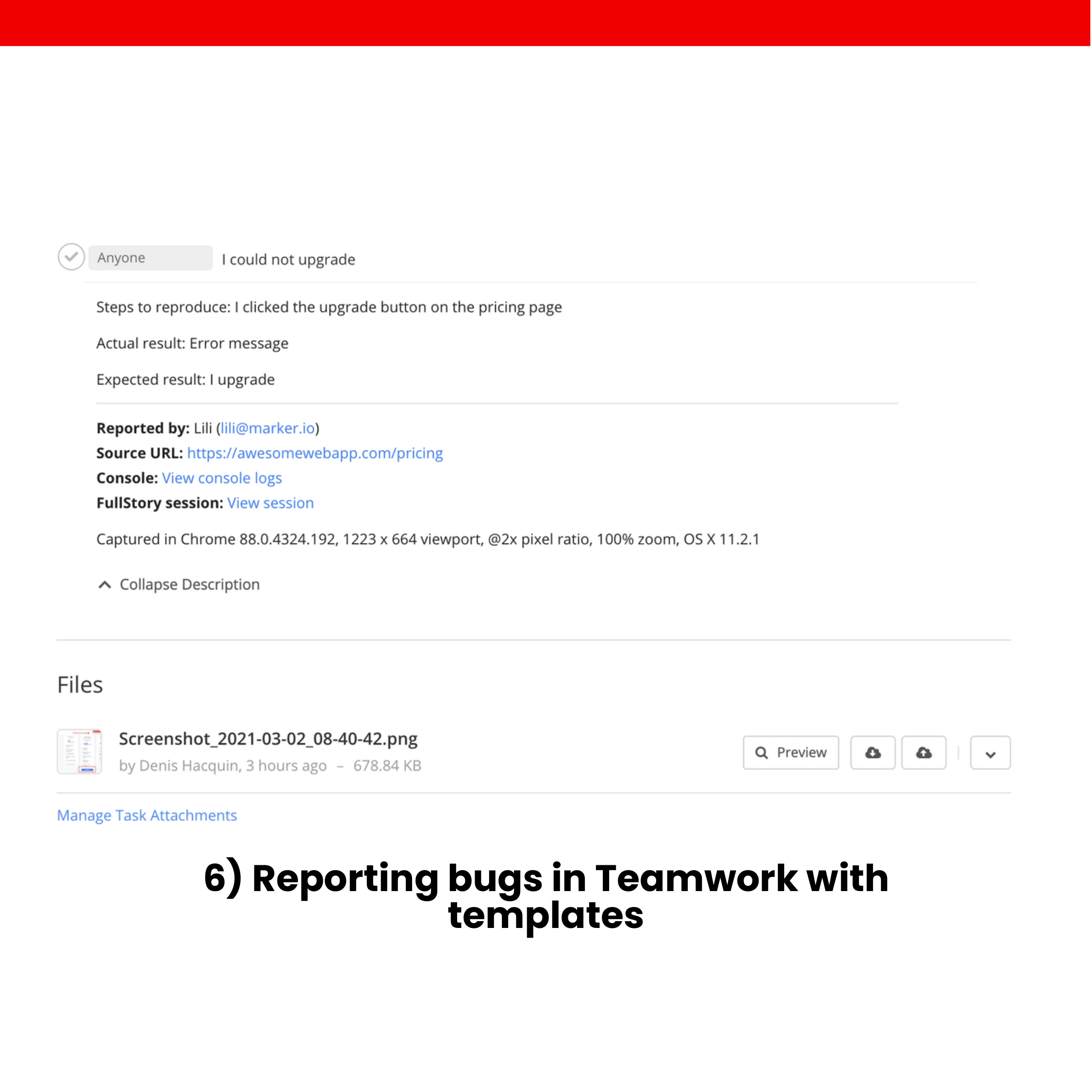 6) Reporting bugs in Teamwork with templates
