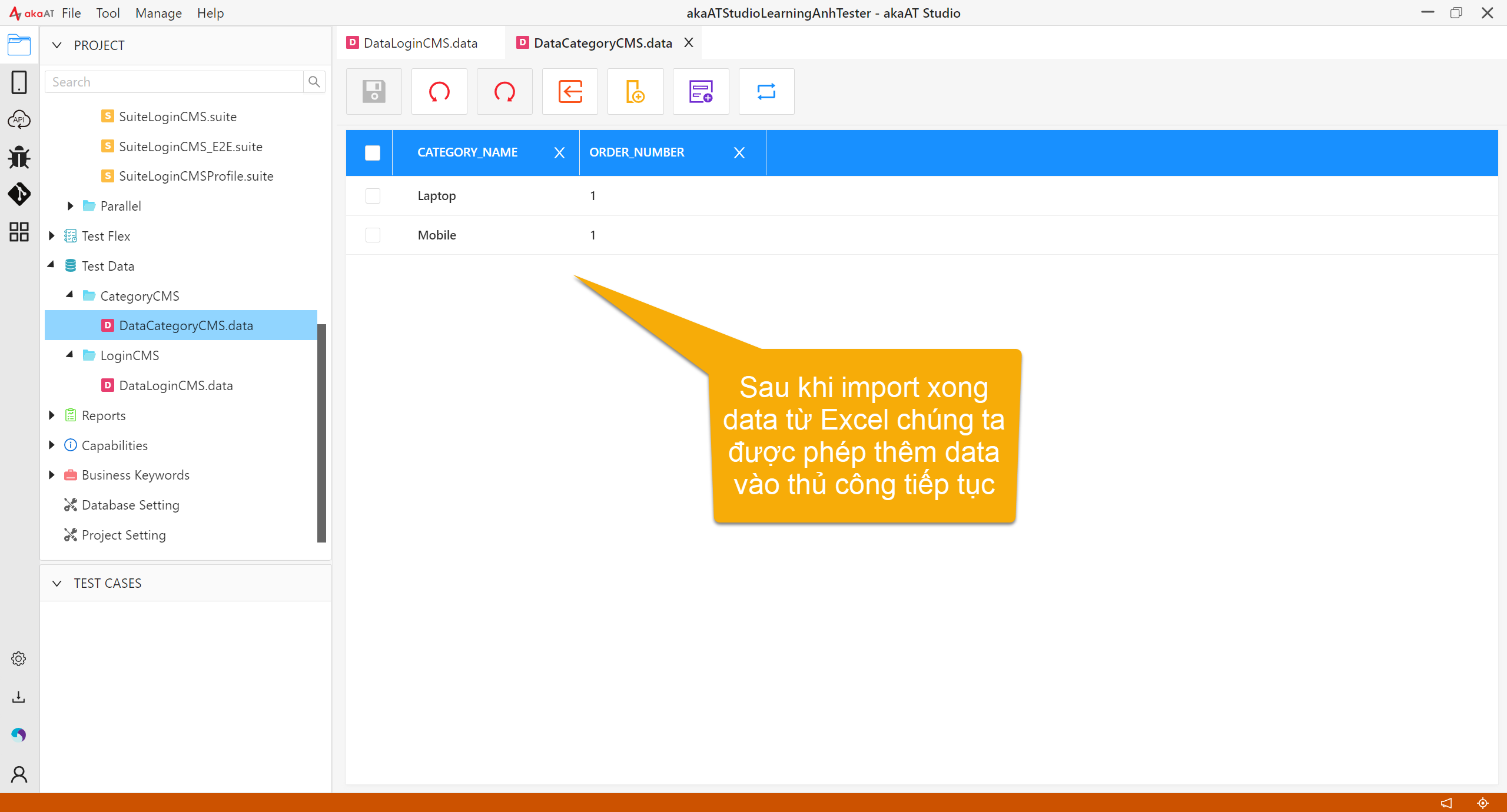 [akaAT Studio] Bài 13: Đọc data test từ Excel File với Test Data trên akaAT Studio | Anh Tester