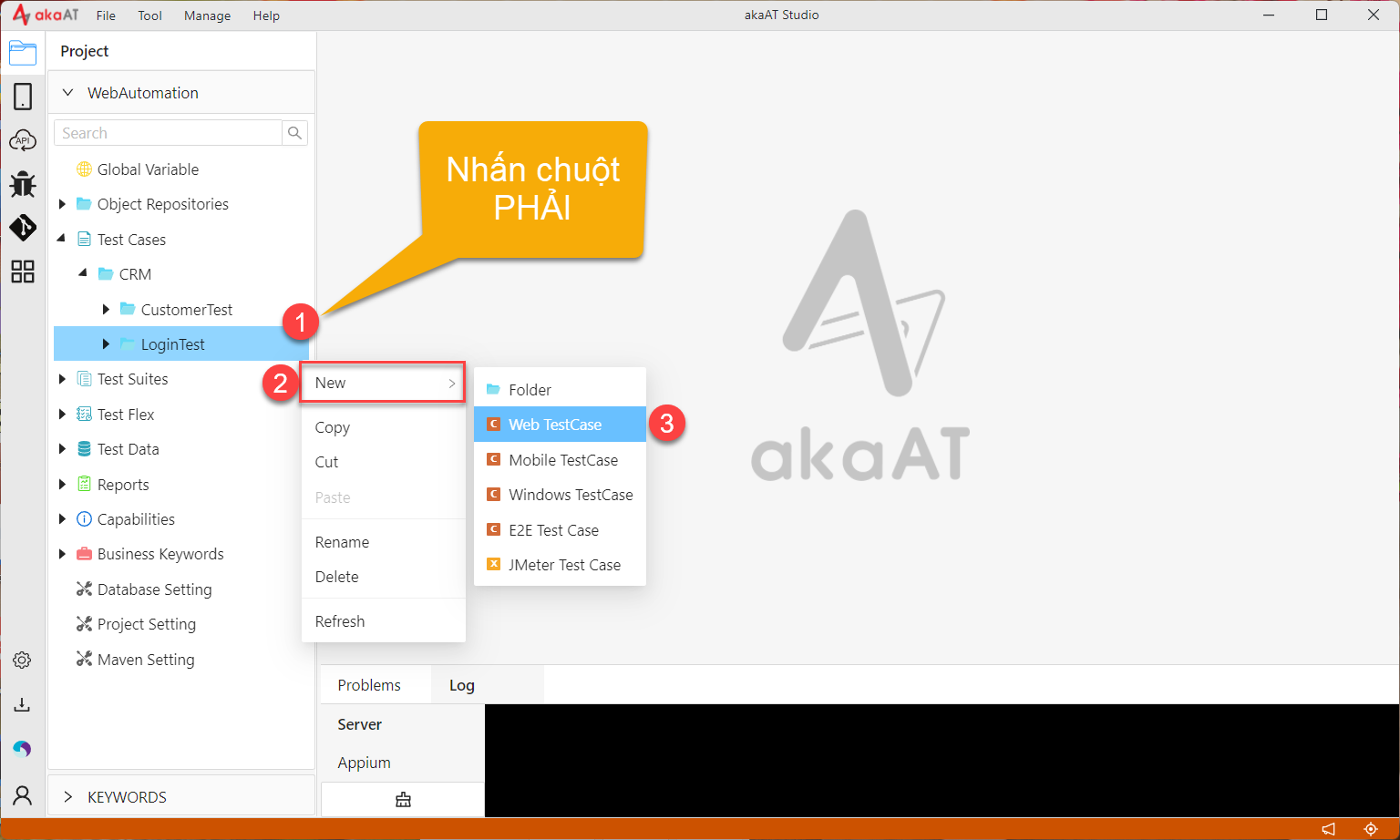Tạo test cases trên akaAT Studio
