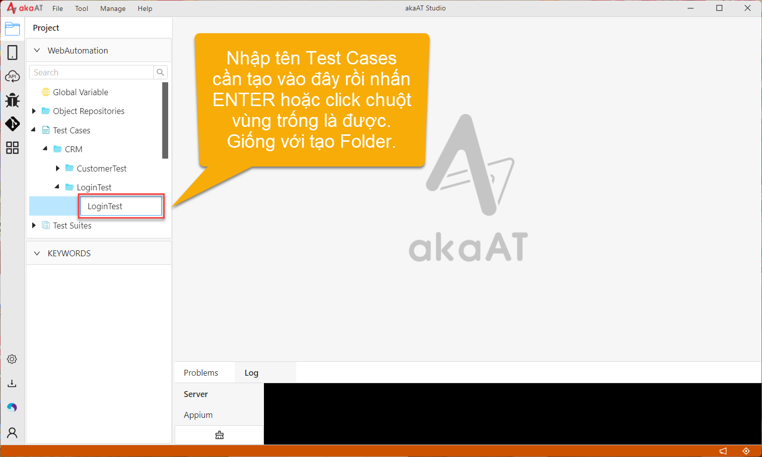 Tạo test cases trên akaAT Studio
