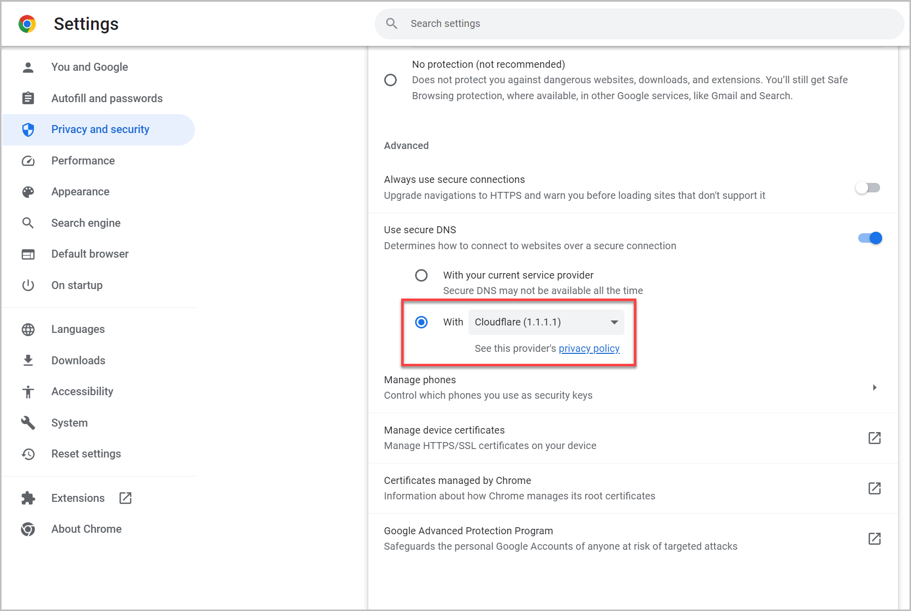 Setup VPN Cloudflare 1111 on Chrome browser