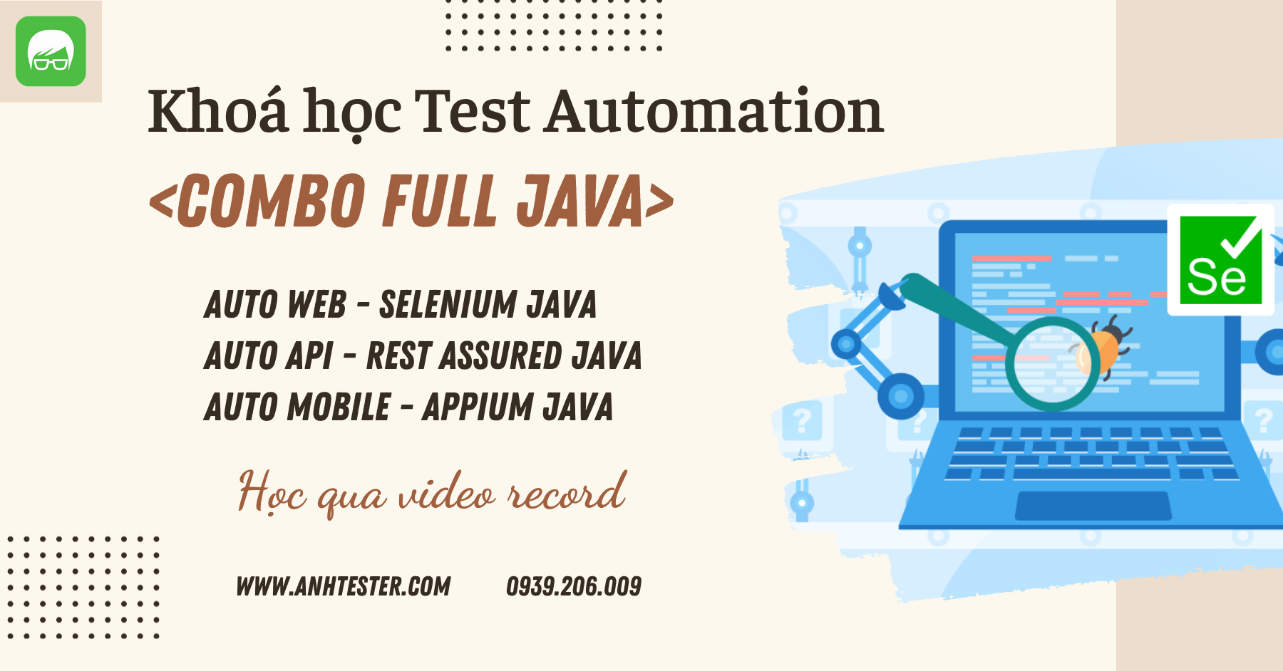 Khoá học Test Automation - Combo Full Java - Học qua video record