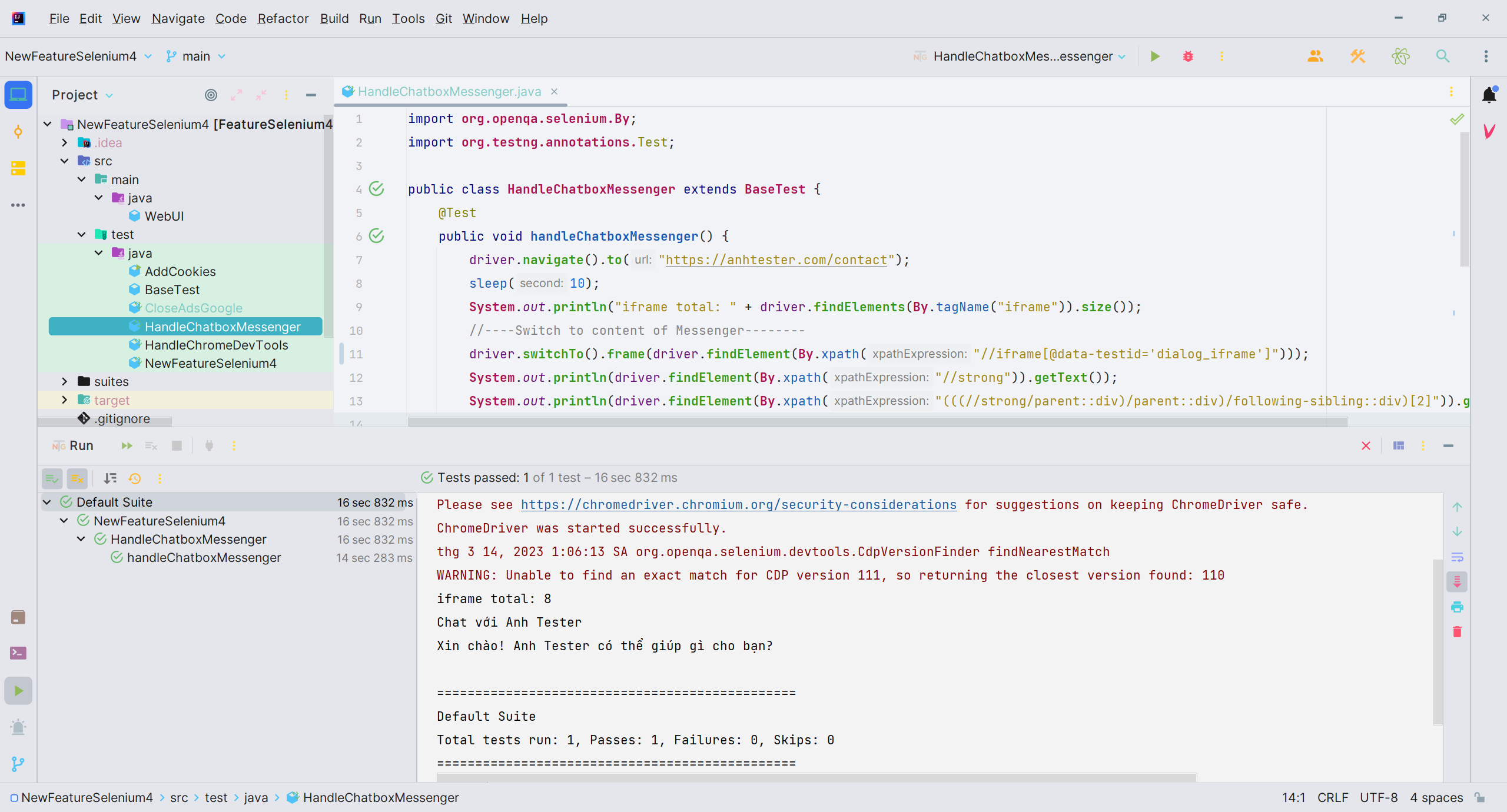 Handle Chatbox Messenger Facebook using Selenium | Anh Tester